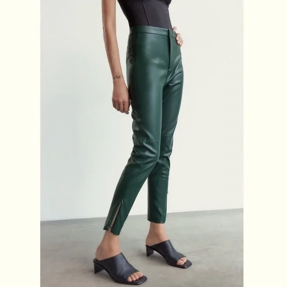 New Zara Forest Green Faux Leather Skinny Legging Pants Size L Wtags green⭐️⭐️⭐️ - Picture 4 of 17